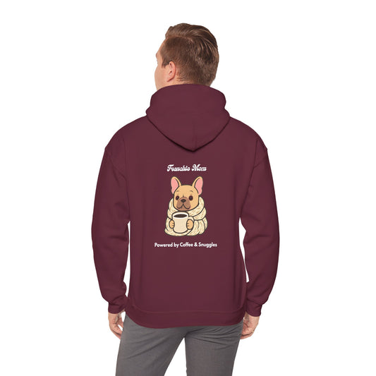 Frenchie Mom "Powered by Coffee & Snuggles" Hoodie | Cute French Bulldog Back & Front Print Sweatshirt