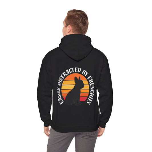 Easily Distracted by Frenchies" Sunset Hoodie | French Bulldog Back & Front Print Sweatshirt