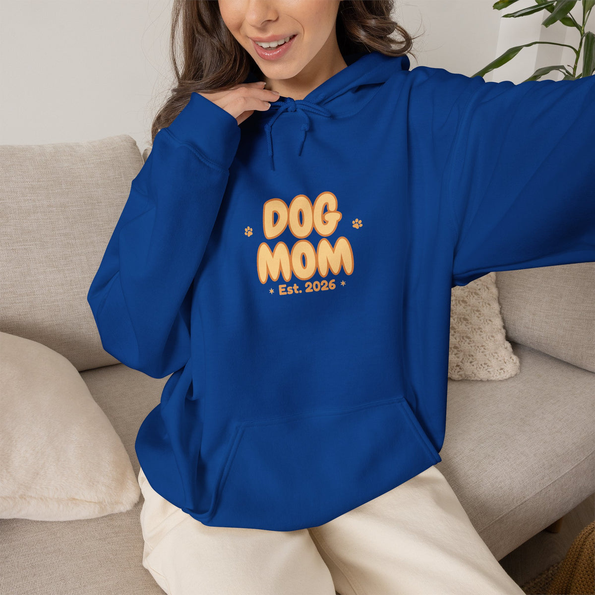Dog Mom Est. 2026 Retro Wavy Hoodie - Cozy Dog Lover Sweatshirt