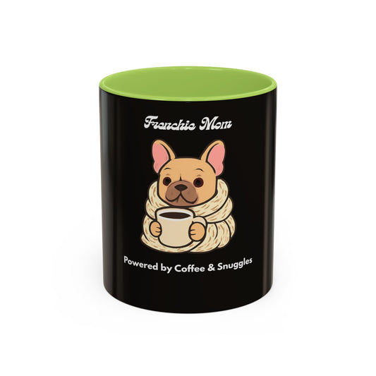 Frenchie Mom "Powered by Coffee & Snuggles" Mug | Cute French Bulldog Coffee Cup