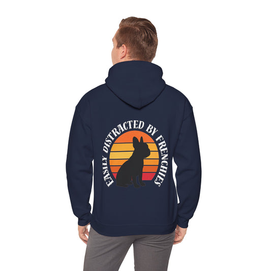 Easily Distracted by Frenchies" Sunset Hoodie | French Bulldog Back & Front Print Sweatshirt