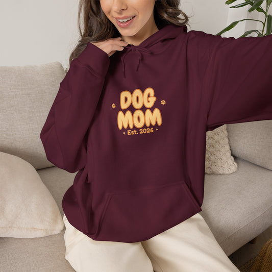 Dog Mom Est. 2026 Retro Wavy Hoodie - Cozy Dog Lover Sweatshirt