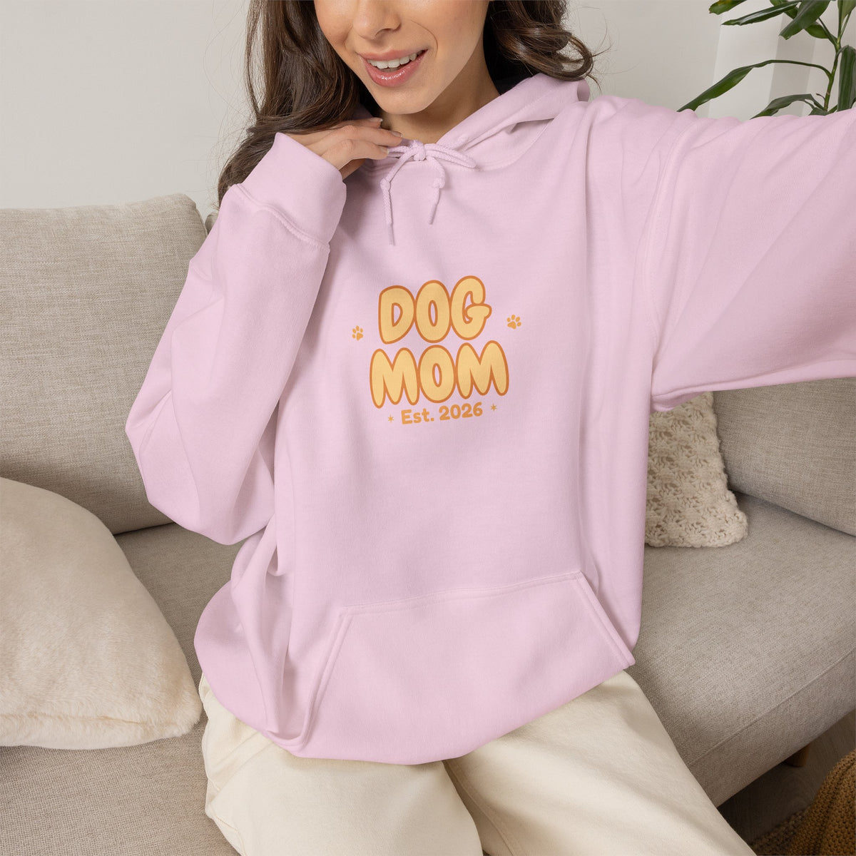 Dog Mom Est. 2026 Retro Wavy Hoodie - Cozy Dog Lover Sweatshirt