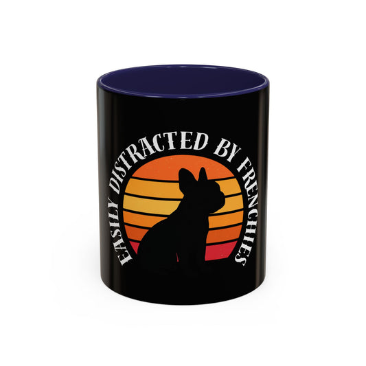 Easily Distracted By Frenchies Retro Sunset Coffee Mug - Funny Dog Lover Gift