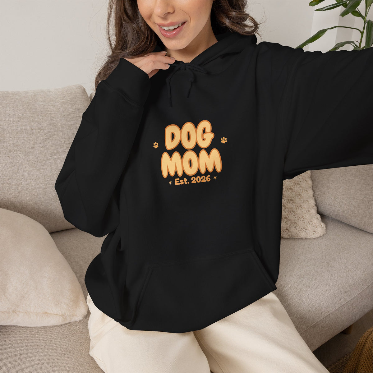 Dog Mom Est. 2026 Retro Wavy Hoodie - Cozy Dog Lover Sweatshirt