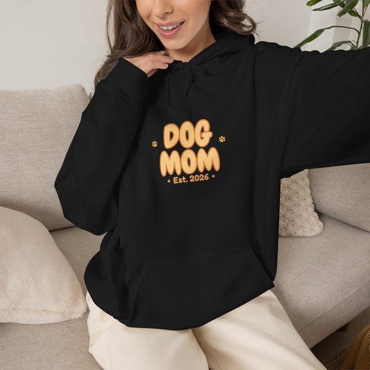 Dog Mom Est. 2026 Retro Wavy Hoodie - Cozy Dog Lover Sweatshirt