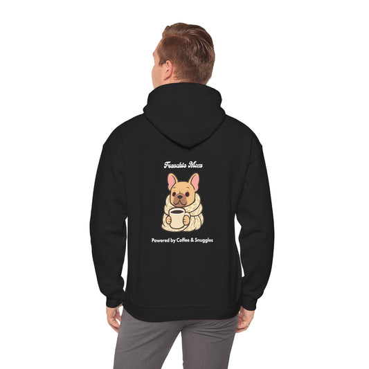 Frenchie Mom "Powered by Coffee & Snuggles" Hoodie | Cute French Bulldog Back & Front Print Sweatshirt